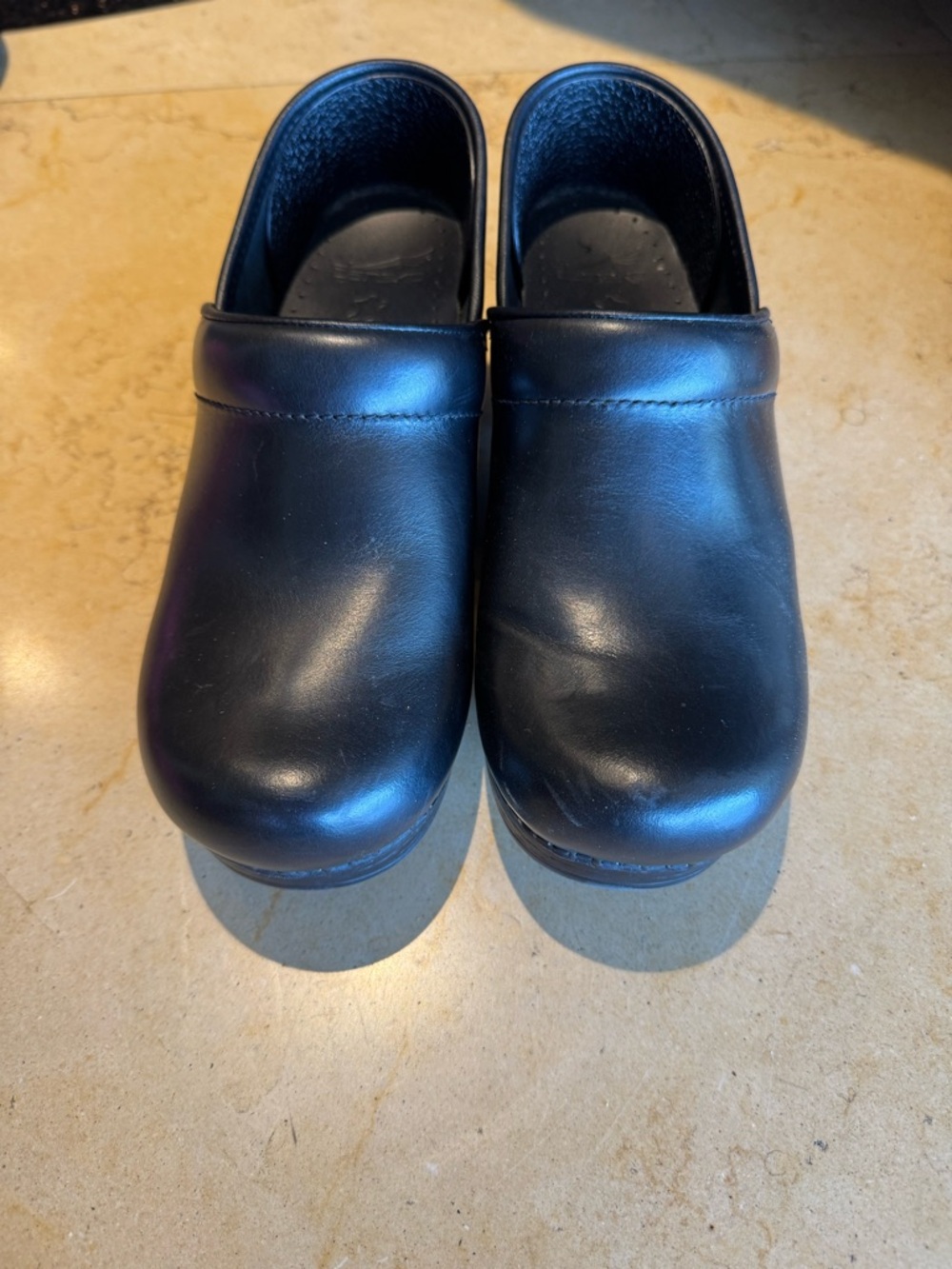 Women's Black Slip-On Leather Clogs - Comfortable Everyday Mules